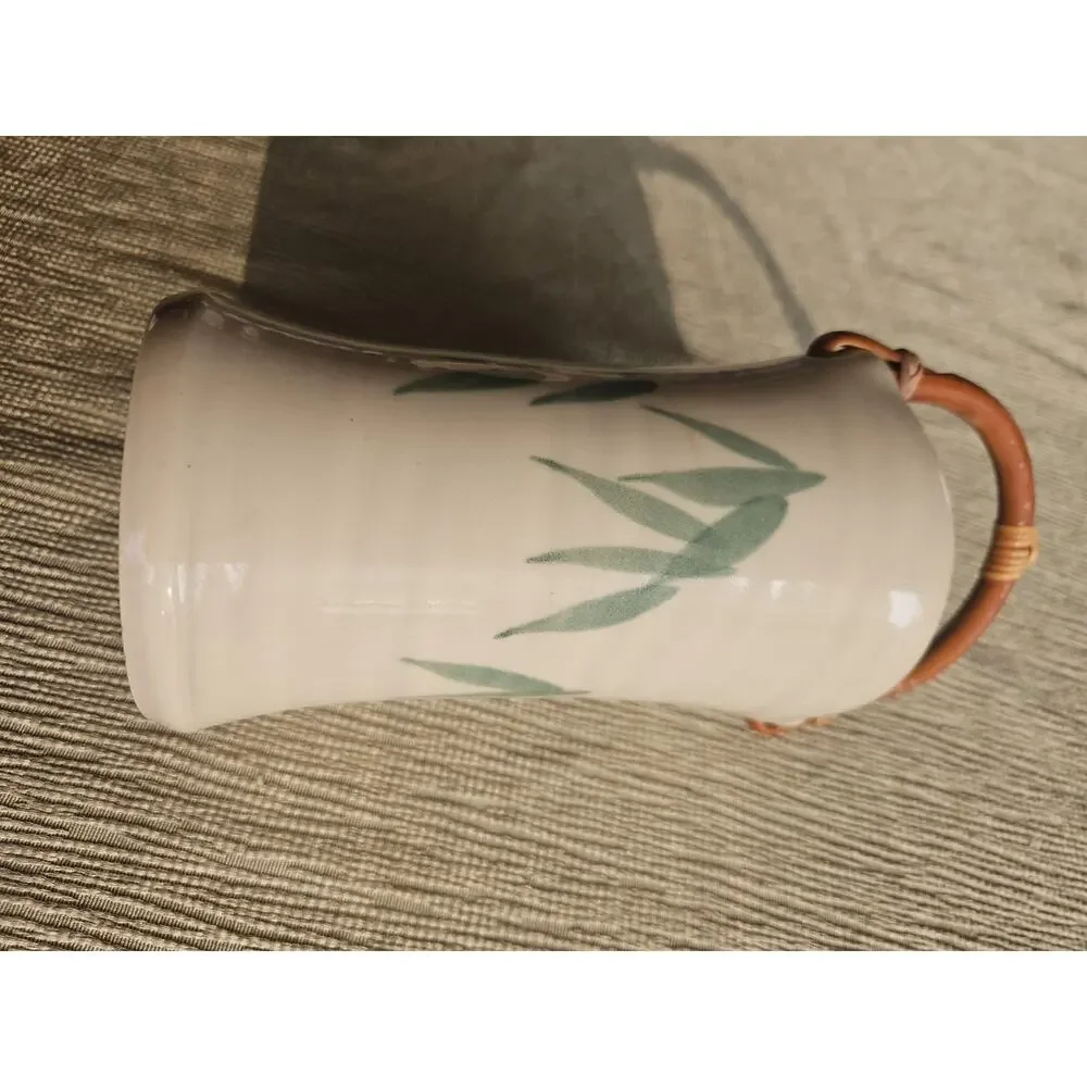 Handmade Art Vase With Bamboo Handle And Round Base. Tropical Clay Hawaii